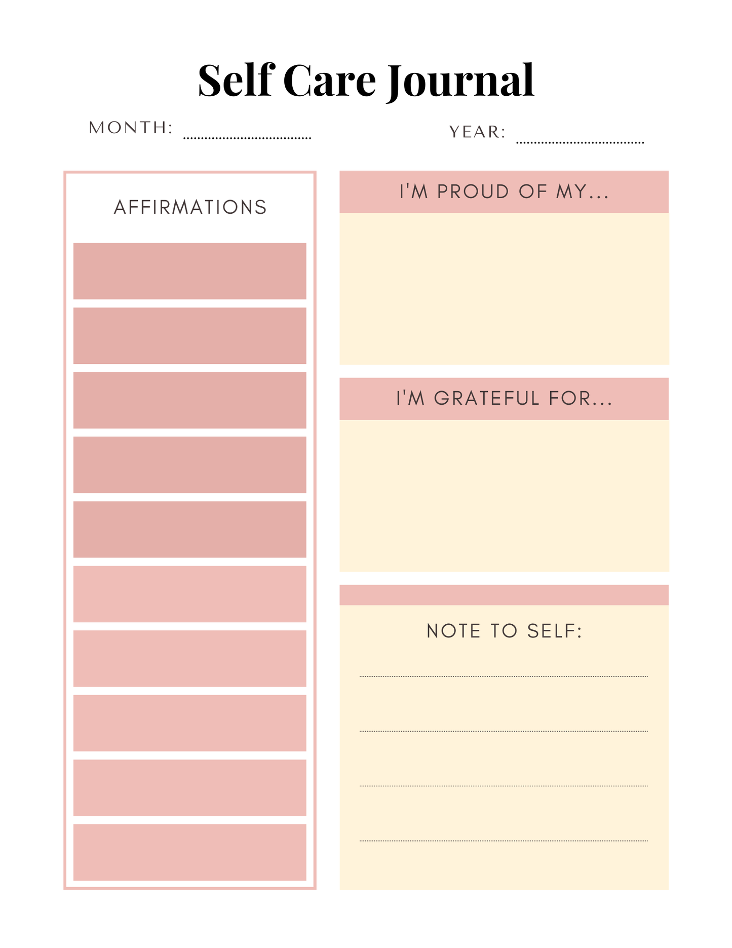 Colorful Self Care & Wellness Planner